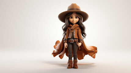 3d cartoon cowgirl isolated in white background