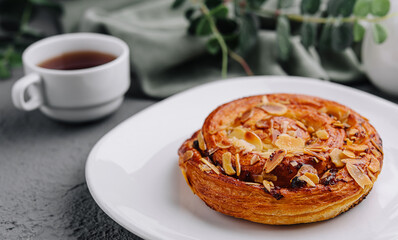 Delicious homemade bakery with almonds and raisins