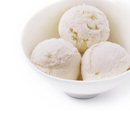 Fototapeta na wymiar Sweet creamy ice cream in bowl on white