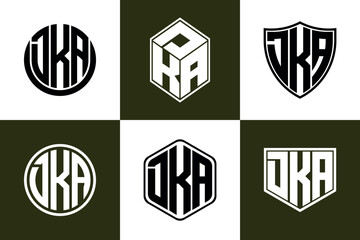 DKA initial letter geometric shape icon logo design vector. monogram, letter mark, circle, polygon, shield, symbol, emblem, elegant, abstract, wordmark, sign, art, typography, icon, geometric, shape