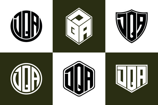 DQA initial letter geometric shape icon logo design vector. monogram, letter mark, circle, polygon, shield, symbol, emblem, elegant, abstract, wordmark, sign, art, typography, icon, geometric, shape