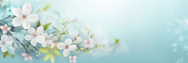 Delicate flowers bloom against a soft, ethereal background, embodying the tranquility of spring. Banner with copy space. Blank space for insertion