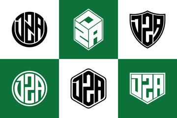 DZA initial letter geometric shape icon logo design vector. monogram, letter mark, circle, polygon, shield, symbol, emblem, elegant, abstract, wordmark, sign, art, typography, icon, geometric, shape