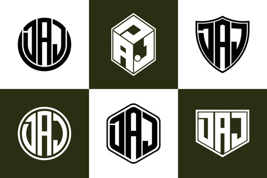 DAJ initial letter geometric shape icon logo design vector. monogram, letter mark, circle, polygon, shield, symbol, emblem, elegant, abstract, wordmark, sign, art, typography, icon, geometric, shape