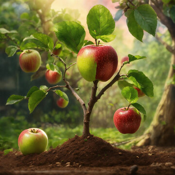 the pictured growing process of an apple from a seed to a tree