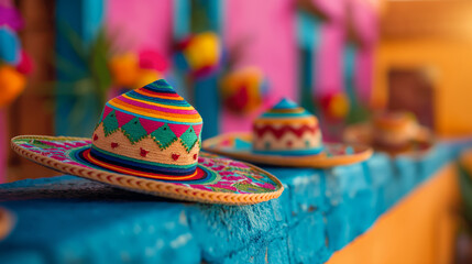 Mexican sombrero hat. Cinco de Mayo holiday background, generative ai