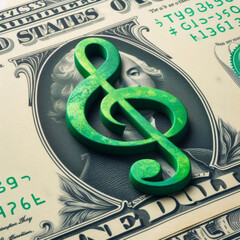 The green color music key lies on the dolar, the concept of music rights, money against music
