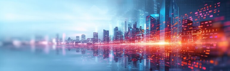 Obraz premium Futuristic Cityscape with Digital Network Connectivity.