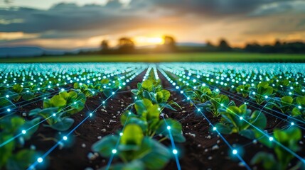 Uncover the potential of smart agriculture powered by cloud and edge computing, for real-time crop and soil analysis - obrazy, fototapety, plakaty