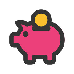 piggy bank line color icon