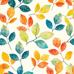 A stunning seamless pattern featuring beautiful leaf motifs in a watercolor style, perfect for backgrounds, textiles, and wallpapers.