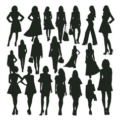 group of different type silhouettes women