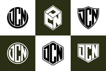DCN initial letter geometric shape icon logo design vector. monogram, letter mark, circle, polygon, shield, symbol, emblem, elegant, abstract, wordmark, sign, art, typography, icon, geometric, shape