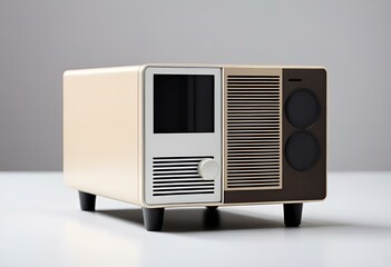 Obraz premium beige, vintage, PC case, designed, Product, retro, industrial design , natural lighting. Generative AI. 