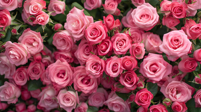 Lots of beautiful pink roses in the background daylight