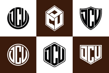 DCU initial letter geometric shape icon logo design vector. monogram, letter mark, circle, polygon, shield, symbol, emblem, elegant, abstract, wordmark, sign, art, typography, icon, geometric, shape