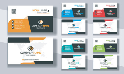 Creative modern clean corporate double-side business card template, personal visiting card, vector illustration, professional simple identity blue, red white and black elegant visiting card.