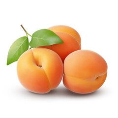 A pile of fresh, ripe apricot with a leaves, isolated on a transparent background