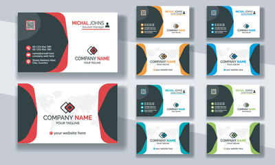Creative modern clean corporate double-side business card template, personal visiting card, vector illustration, professional simple identity blue, red white and black elegant visiting card.
