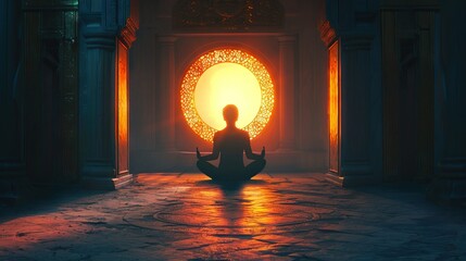 inside glowing Meditation guides self discovery and skill development creating a mindful path to unlocking personal potential - obrazy, fototapety, plakaty