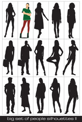 15 people silhouettes. Vector black and white illustartion