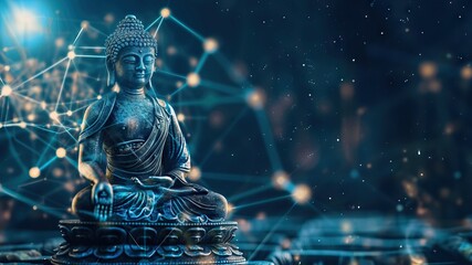 technology digital Cryptocurrency meets mindfulness under Lord Buddhas gaze creating a tranquil yet insightful approach to digital finances