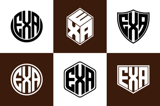 EXA initial letter geometric shape icon logo design vector. monogram, letter mark, circle, polygon, shield, symbol, emblem, elegant, abstract, wordmark, sign, art, typography, icon, geometric, shape