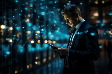 Businessman using smartphone to chat with artificial intelligence chat bot for ai technology concept