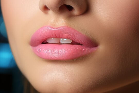 Close-up of lovely womans lips enhanced with flawless makeup for beauty and fashion concept