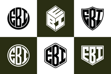 EBI initial letter geometric shape icon logo design vector. monogram, letter mark, circle, polygon, shield, symbol, emblem, elegant, abstract, wordmark, sign, art, typography, icon, geometric, shape