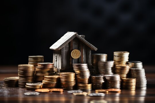 Model house on money coins- symbolizing financial prudence and saving for homeownershi and stability