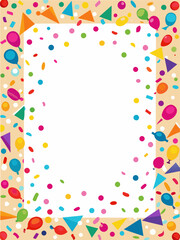 Colorful confetti border frame repeat pattern. Great for a birthday party or an event celebration invitation or decor. Surface pattern design. on white background	
