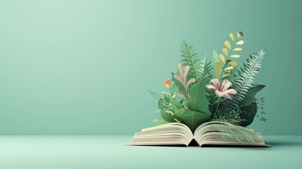 Happy World book day. Fantasy and literature concept. 3D style Illustration of magical book with fantasy stories inside it. The concept for World Book Day background with copy space area for text.