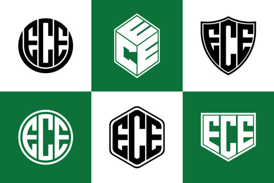 ECE initial letter geometric shape icon logo design vector. monogram, letter mark, circle, polygon, shield, symbol, emblem, elegant, abstract, wordmark, sign, art, typography, icon, geometric, shape