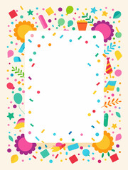 Colorful confetti border frame repeat pattern. Great for a birthday party or an event celebration invitation or decor. Surface pattern design. on white background 