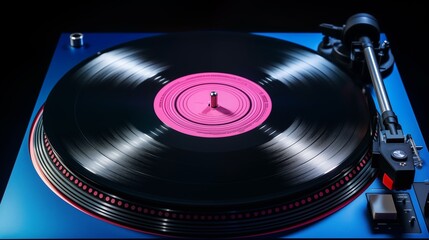 Black vinyl record on DJ player. Black vinyl background