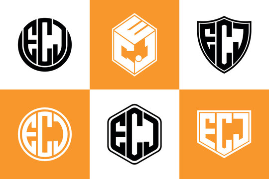 ECJ initial letter geometric shape icon logo design vector. monogram, letter mark, circle, polygon, shield, symbol, emblem, elegant, abstract, wordmark, sign, art, typography, icon, geometric, shape