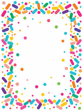 Colorful confetti border frame repeat pattern. Great for a birthday party or an event celebration invitation or decor. Surface pattern design. on white background	
