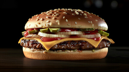 Cheese hamburger on black background