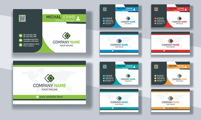Creative modern clean corporate double-side business card template, personal visiting card, vector illustration, professional simple identity blue, red white and black elegant visiting card.