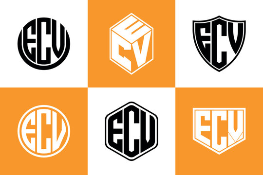 ECV initial letter geometric shape icon logo design vector. monogram, letter mark, circle, polygon, shield, symbol, emblem, elegant, abstract, wordmark, sign, art, typography, icon, geometric, shape