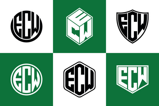 ECW initial letter geometric shape icon logo design vector. monogram, letter mark, circle, polygon, shield, symbol, emblem, elegant, abstract, wordmark, sign, art, typography, icon, geometric, shape