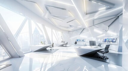 Fototapeta premium A modern office with large windows