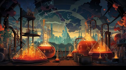 illustration of medical experiment pharmaceutical research, featuring symbolic elements, laboratory scenes, and the representation of groundbreaking advancements