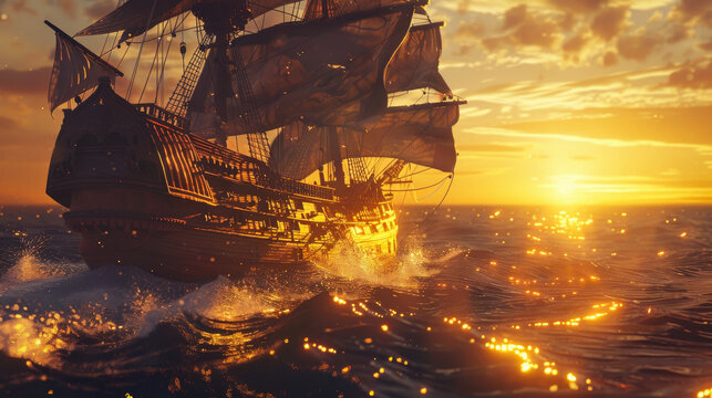 A majestic galleon on turbulent waters
