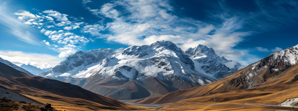 Snow-capped mountain landscape with blue sky,Photography