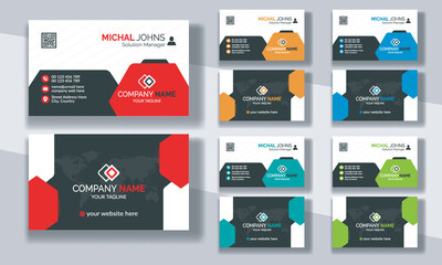 Fototapeta premium Creative modern clean corporate double-side business card template, personal visiting card, vector illustration, professional simple identity blue, red white and black elegant visiting card.