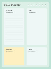 Daily planner ready to pring template with pastel colors
