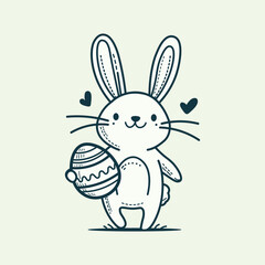 Easter bunny holding an egg doodle art illustration
