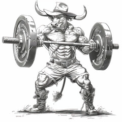 Fototapeta na wymiar Muscle bull man bodybuilder holding a large barbell with big weights